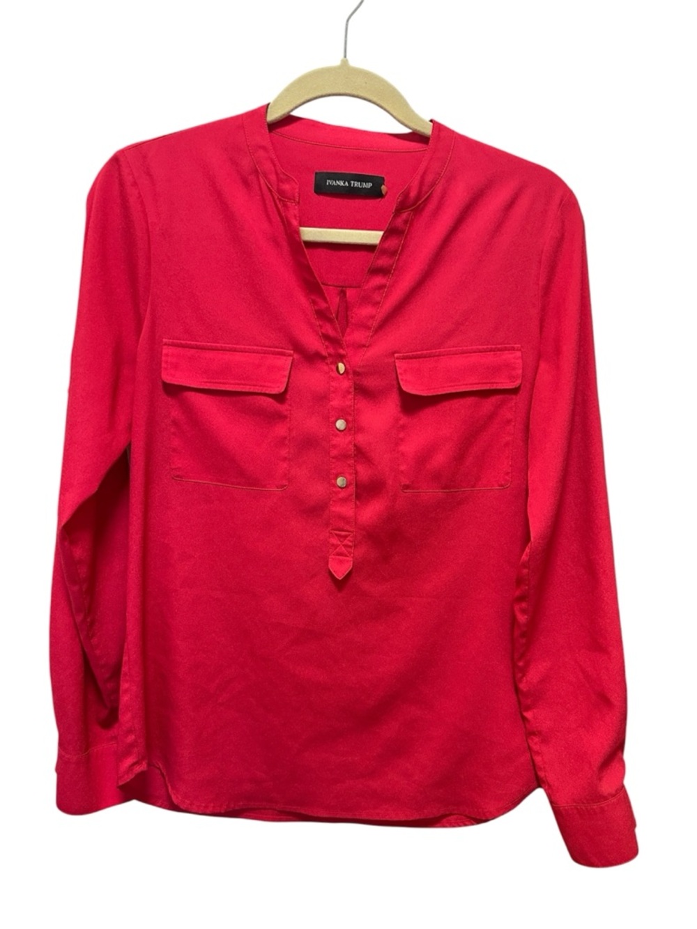 Ivanka Trump Bright Red Split V-Neck Button Pullover Blouse